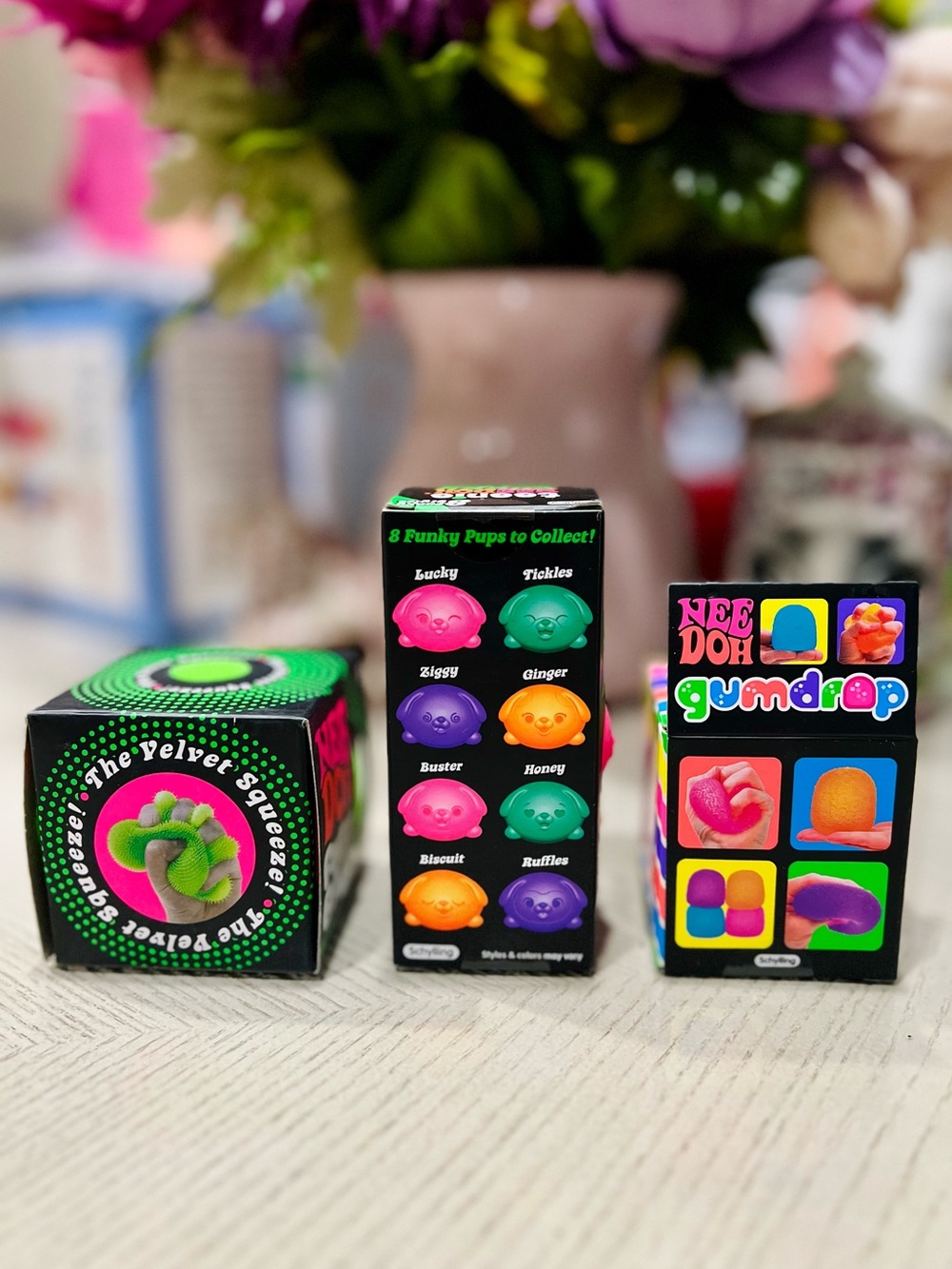 NEEDOH Fuzz Ball Green, Teenie Needoh Funky PUP, & Needoh Gumdrop Pink AUTHENTIC - Picture 2 of 3